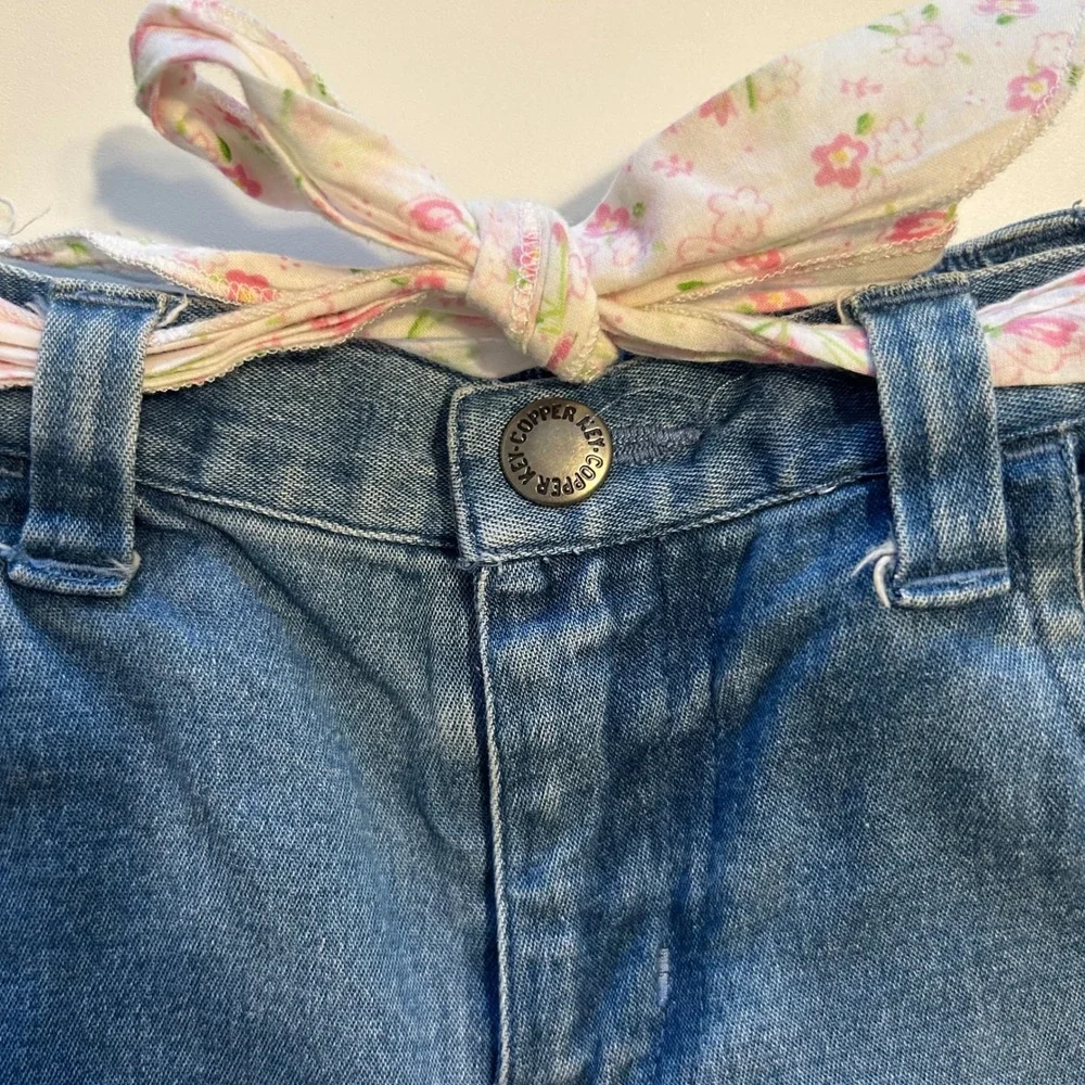 Copper Key Toddler Denim Ruffle Jeans‎ 5 Floral Belt Tie Boho Flare Frill